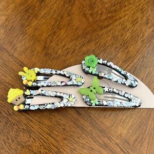 Handmade Junk charm and glitter hair clips